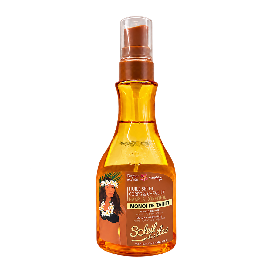 Soleil des Îles body and hair dry oil, front view on transparent background