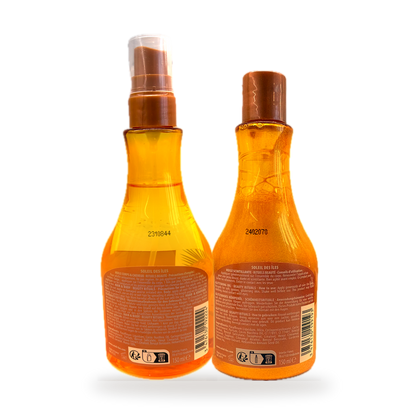 Soleil des Îles Monoï duo, two back labels on transparent background